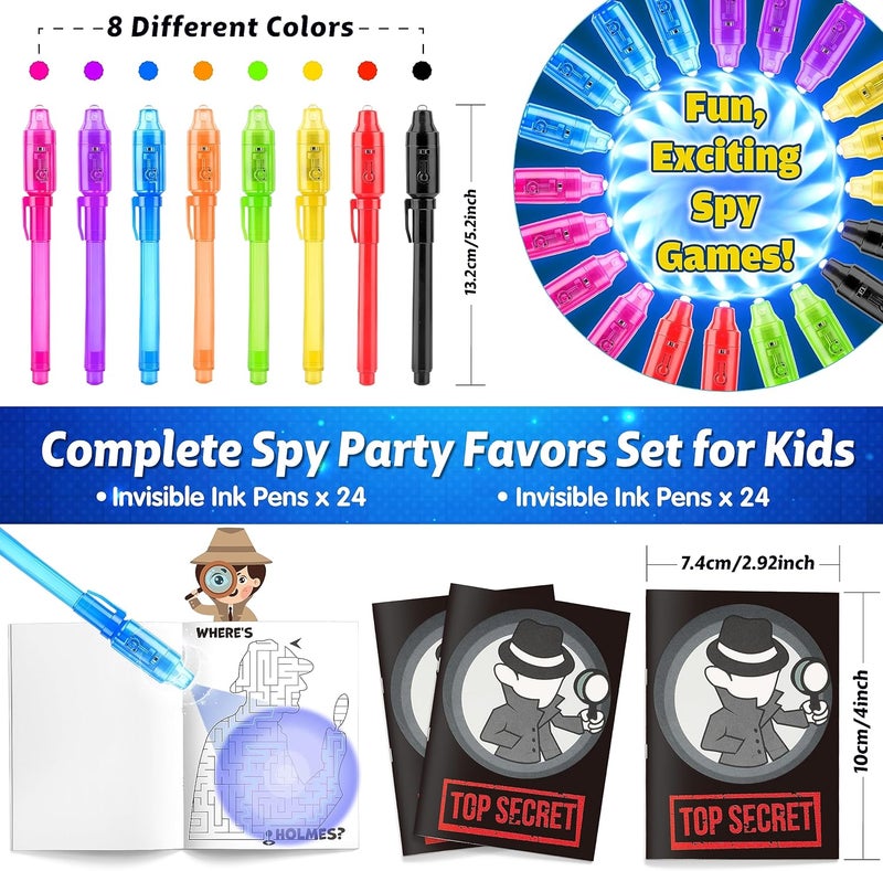 Joycover 24 PCS Invisible Ink Pen with UV Light for Kids, Spy Pens and Notebook，Birthday Party Favors for Kids 4-8, School Prize Goodie Bag Stuffers, UV Pen for Secret Message Escape Room - Image 5
